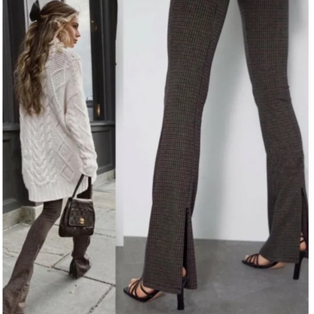 Zara Houndstooth Knit Legging Back Zip Pants Size S